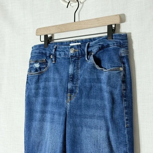 Good American High Rise Flare Jeans Women's 14/32 Blue Stretch Denim Medium Wash - Picture 2 of 8